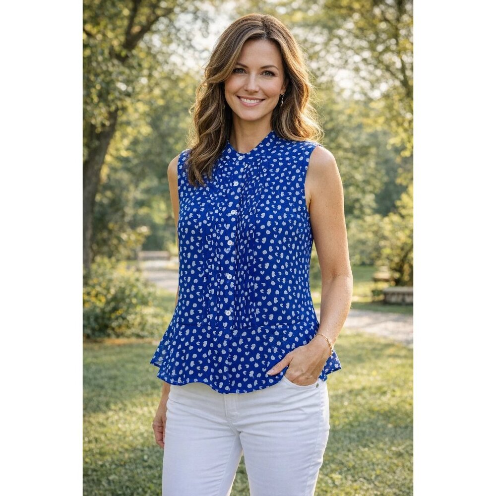 CAbi size Medium Electric Blue Pintuck Sleeveless Blouse Style 5530
